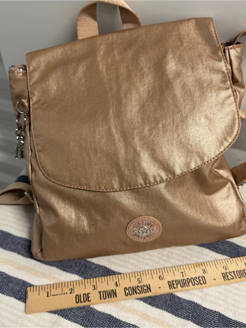 Kipling Dannie Metallic Small Backpack Gold Charm Metallic Convertible Bag